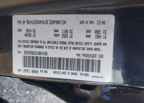 2001 Dodge Intrepid Es from USA, damaged, VIN 2B3HD56U31H601433